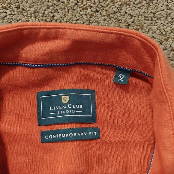 Linen Club Studio Mens Contemporary Fit Linen Cotton Blend Button Up Shirt 42cm - Picture 3 of 10